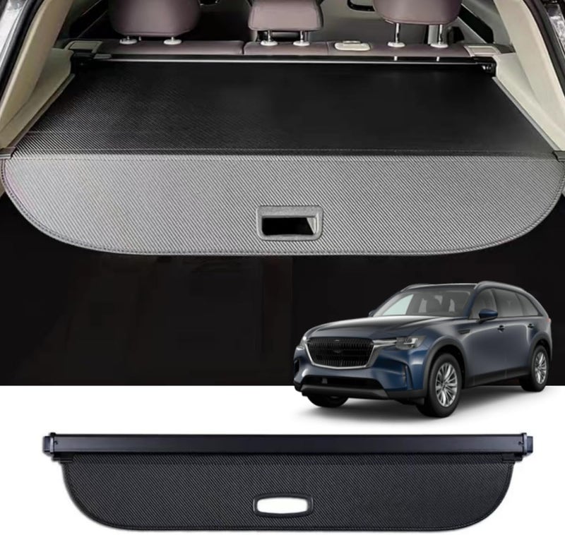 Okutech Black Retractable Cargo Cover Compatible with Mazda CX90 CX-90 2024 2025 Rear Cargo Privacy Screen Car Trunk Luggage Cargo Security Shade Shield (Carbon Fiber Style) - Image 1